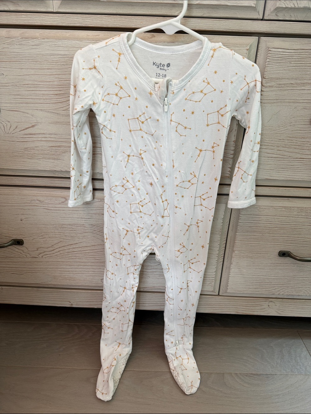 Kyte BABY White Footed One-Piece with Gold Constellation Print